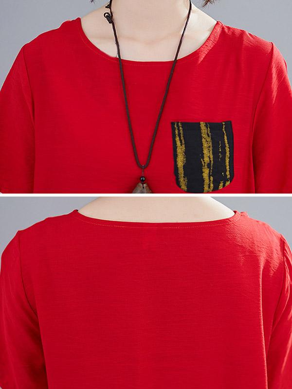 Loose Round Neck Printed Splicing Dress