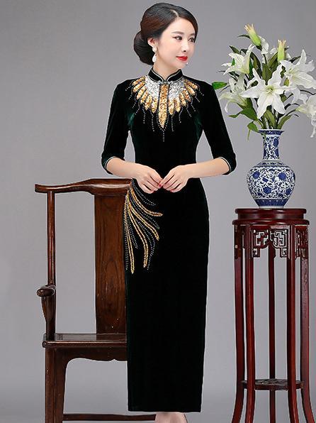 Elegant Paillette Cheongsam Dress