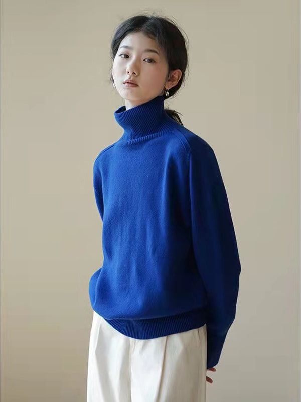 Retro Loose Solid Color High-Neck Sweater