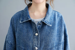 Loose Stand Collar Split-Joint Denim Coat