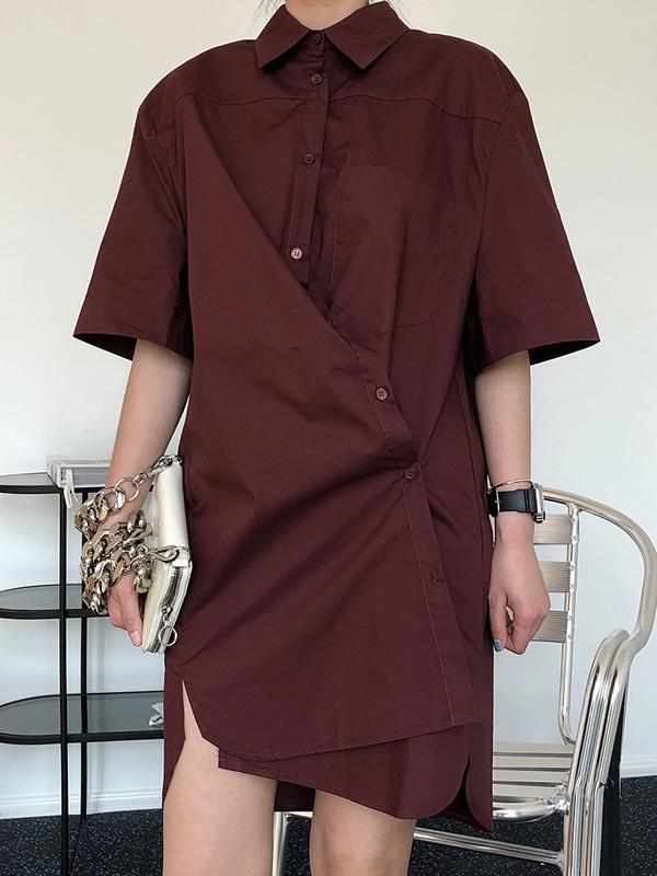 Original Solid Cropped Lapel Shirt Dress