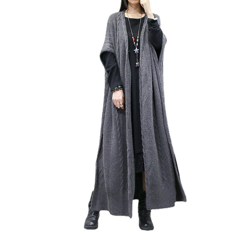 Loose Solid Color Bat Sleeve Long Cardigan