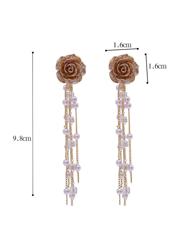 Fashion Floral Tasseled Long Earrings