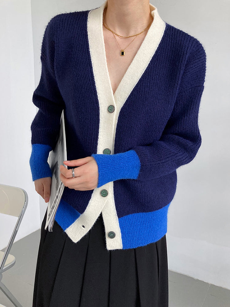 Knit Contrast Color Loose Sweater Coat