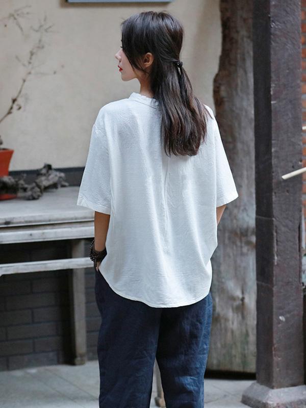 Retro Cotton V-neck T-shirt