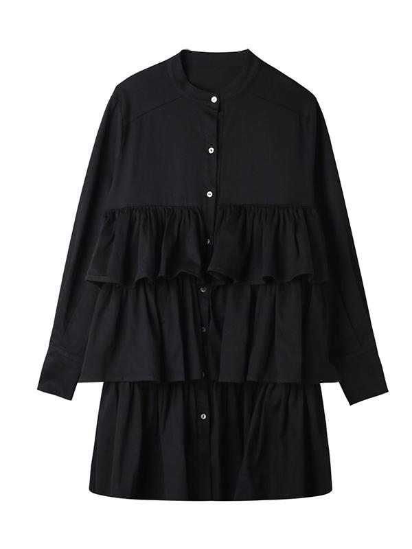 Black Split-joint Falbala Long Shirt Dress