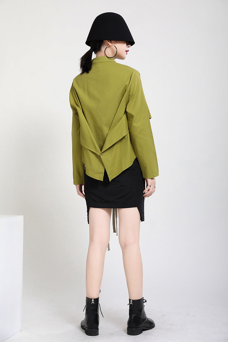 Women Irregular Solid Color Long Sleeve Shirt