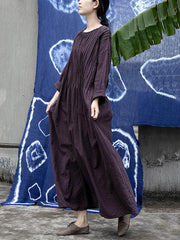 Vintage Loose Pleated Solid Dress