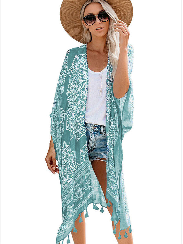 Casual Beach Printed Tassel Cardigan Outwear