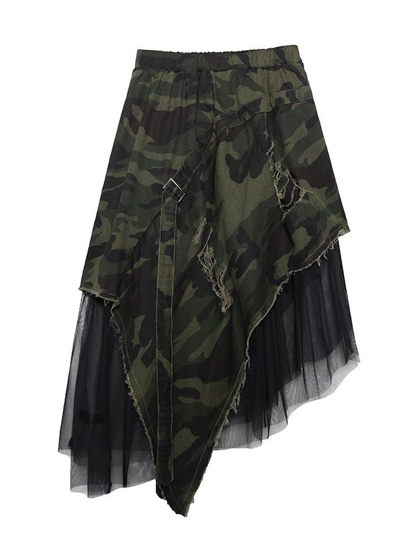 Camouflage Cropped Mesh Splicing Skirt