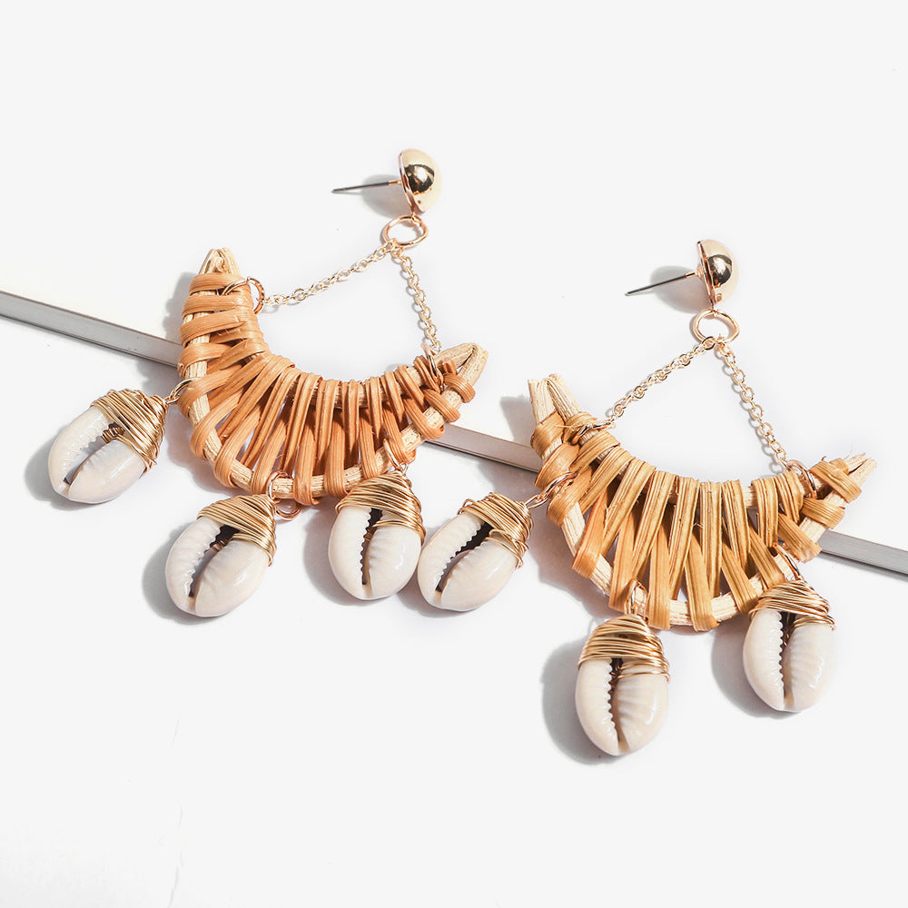 Bohemian Rattan Shell Earrings