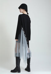 Stitched Mesh Irregular Drawstring Dress