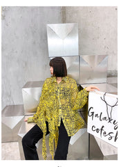 Lapel Look-Through Bat Sleeve Blouses Shirts Top