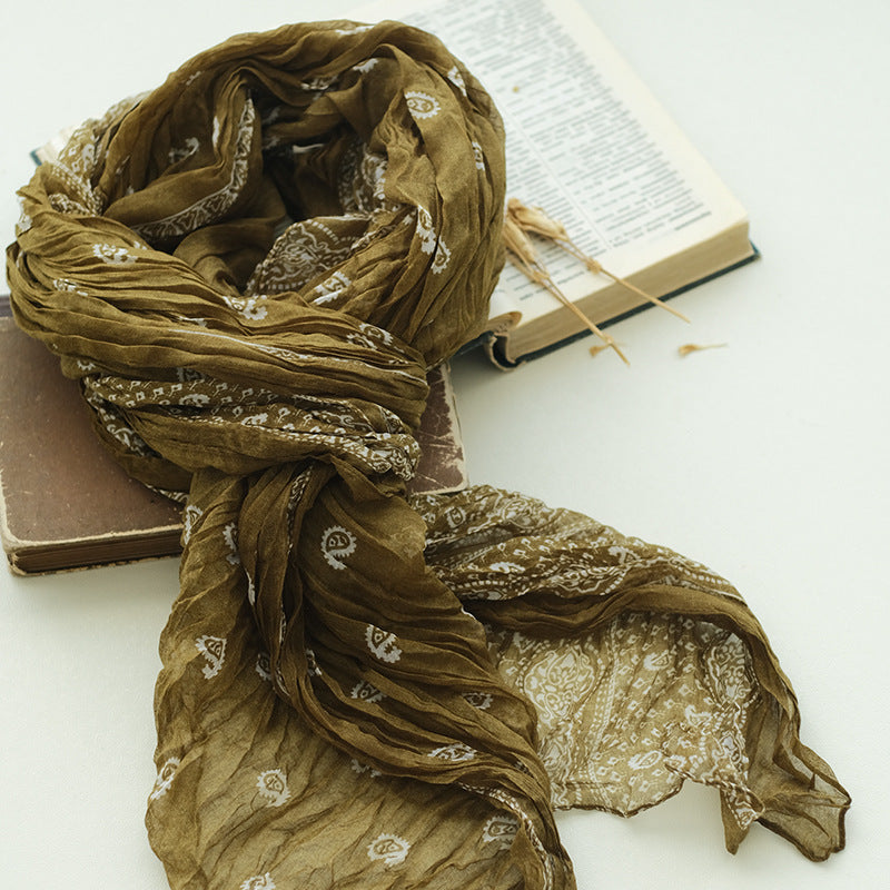 Literary All-Match Shawl Pleated Print Scarf