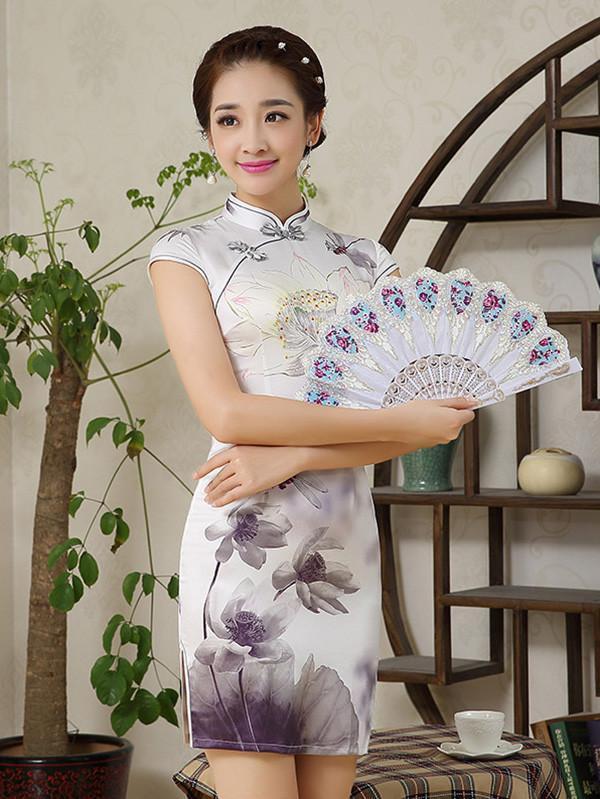 Lotus Printed Short Cheongsams Dress