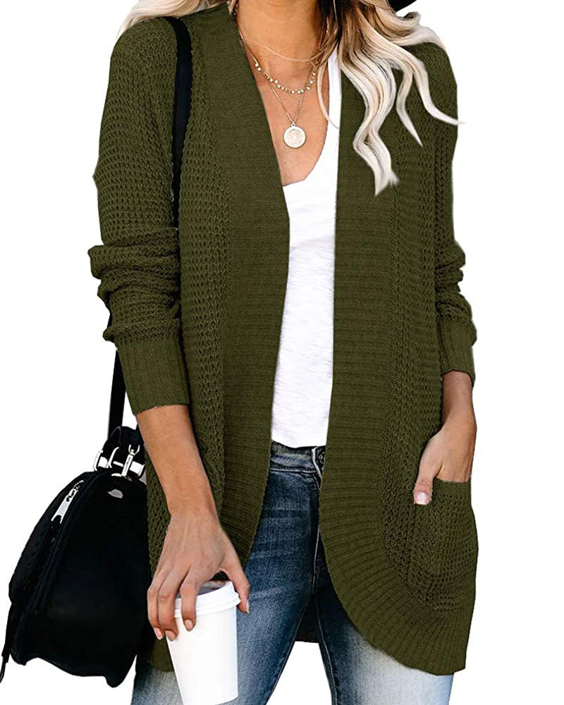 Casual Solid Color Knitted Cardigan Top