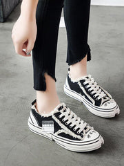 Flat Heels Lace Up Canvas Sneakers