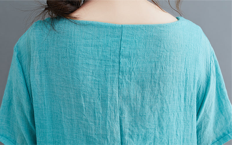 Retro Round Neck Solid Color Irregular Casual Dress