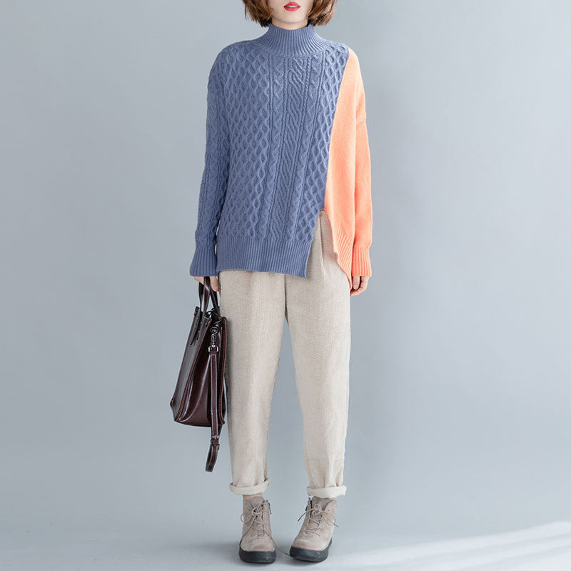 Turtleneck Simple Contrast Color Knit Sweater