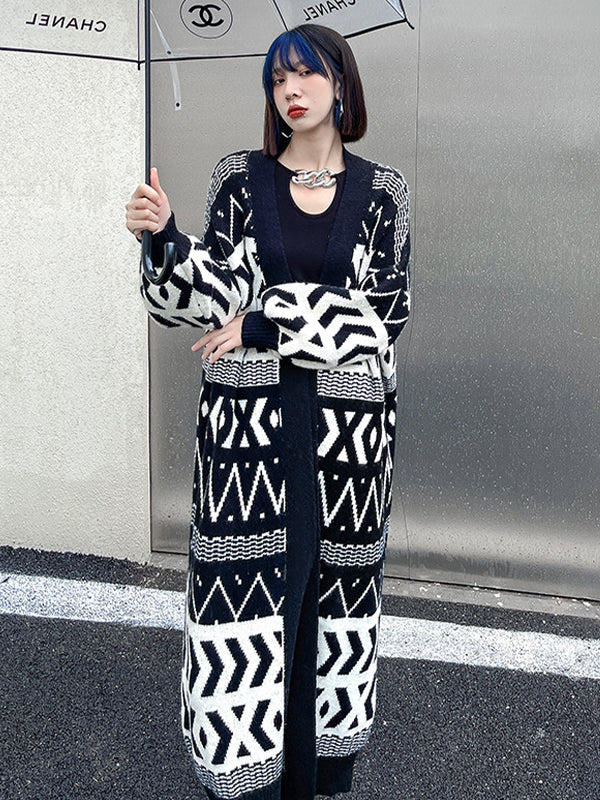 Urban Printed Long Knitted Outwear