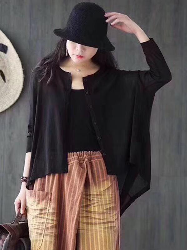 Vintage Solid Loose Cropped Batwing Sleeve Knitting Outwear