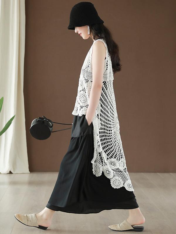 Hollow Out Cropped Long Vest
