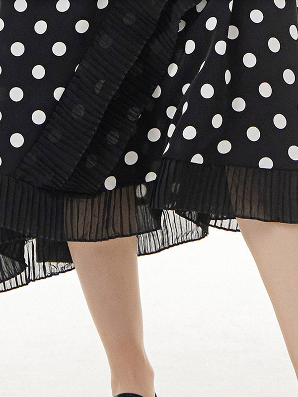 Urban Roomy Polka-Dot Stamped Pleated Split-Joint Midi Dress