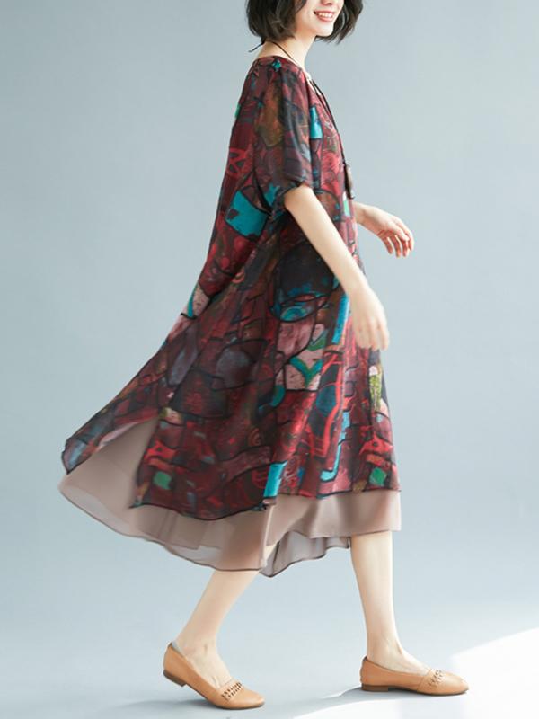 Loose Vintage Floral Chiffon Dress