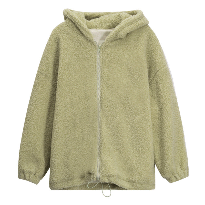 Solid Color Casual Zip-Up Hooded Coat