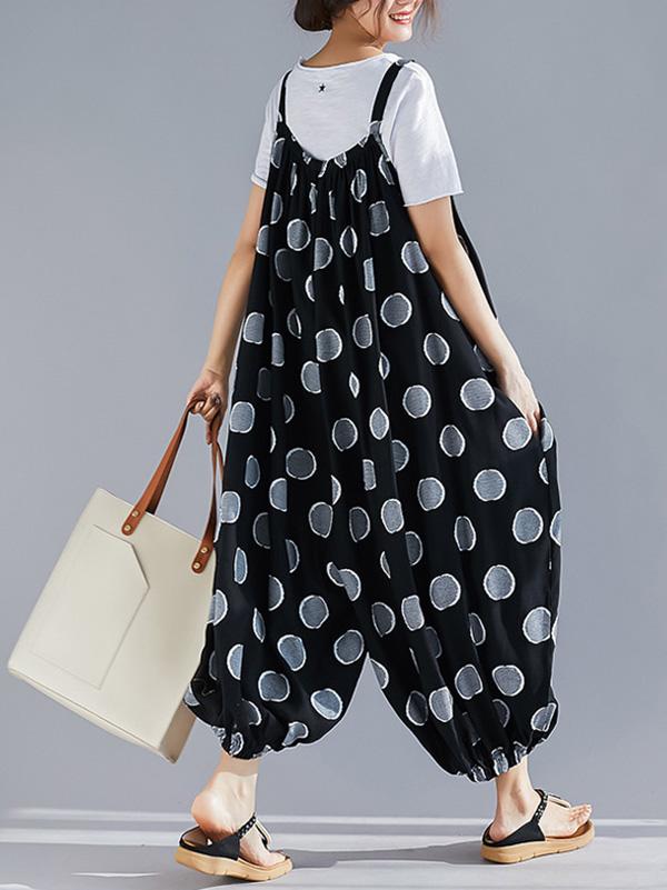 Loose Sleeveless Polka Dot Jumpsuit