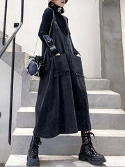 Casual Pure Color Split-Joint Midi Overall Dress