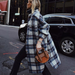 Classic Plaid Lapel Collar Midi Outerwear