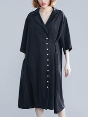 Green&Black Loose Lapel Half Sleeves Dress