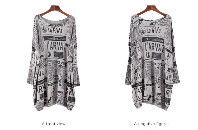 Loose Newspaper Printed Knitted Sweater