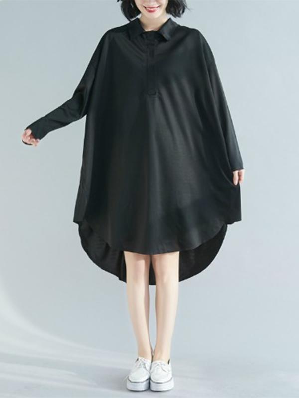 Loose Solid Asymmetrical Shirt Dress