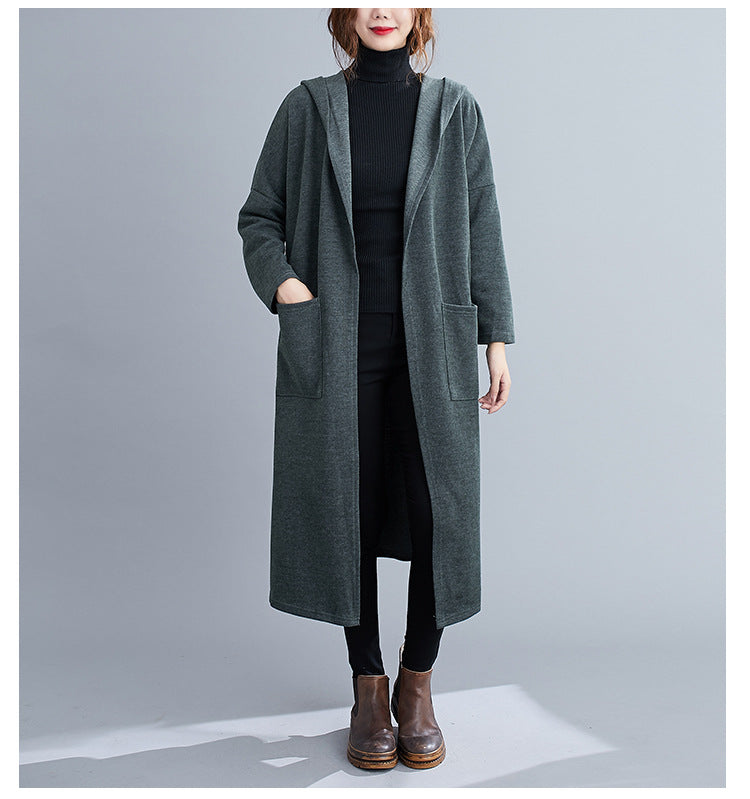 Hooded Solid Loose Coat Outwear