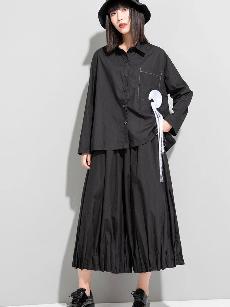 Loose Long Sleeve Shirt With Embroidered Tassels