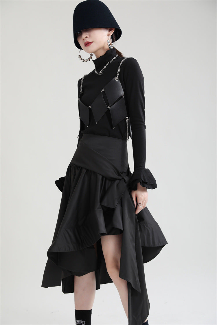 Original Design Irregular Solid Color Lace-Up Skirt