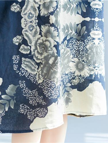 Natinal Flower Printed Linen Midi Dress