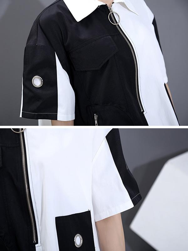 Fashion Split-Joint Irregularity Lapel Shirt Dress