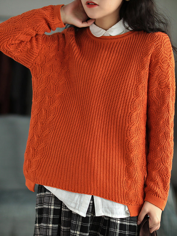 Solid Loose Round-Neck Sweater