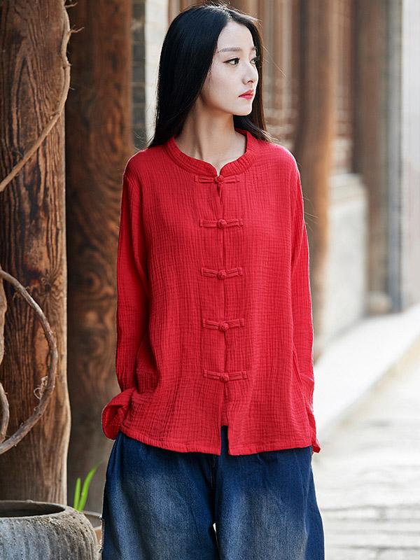 Comfortable Button Cotton Stand Collar Cover up