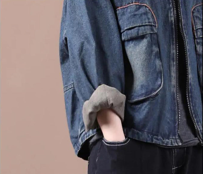 Loose Splicing Denim Hoodie Outwear