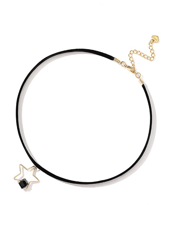 Gold Color Star Black Choker  Neclace