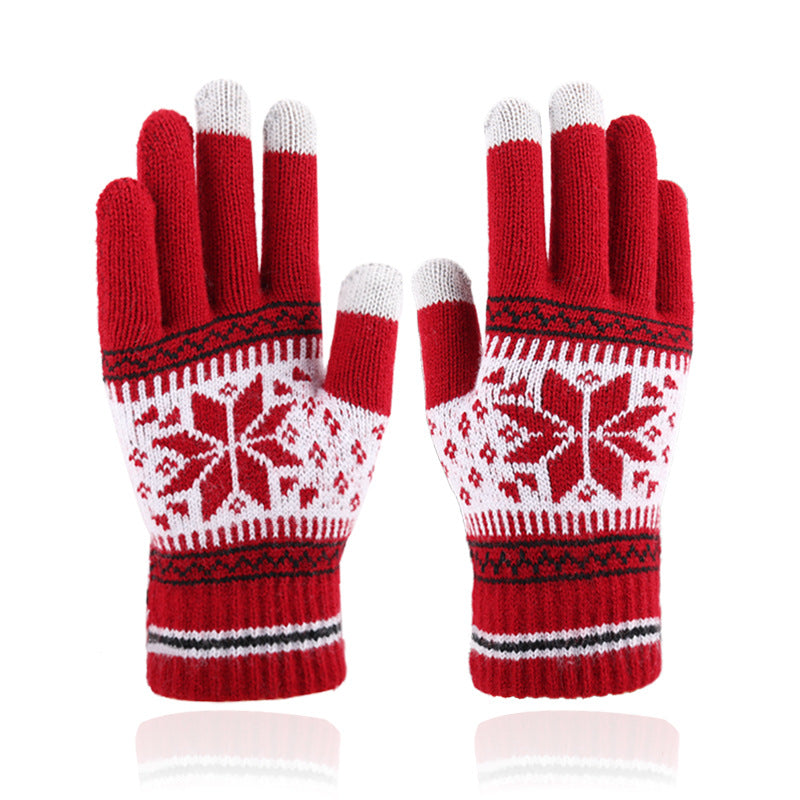 Christmas Snowflake Thciken Knitted Wool Gloves