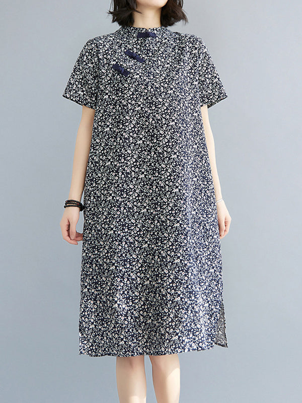 Retro Printd Short Sleeve Midi Dress