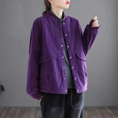 Women Loose Solid Color Pocket Jacket