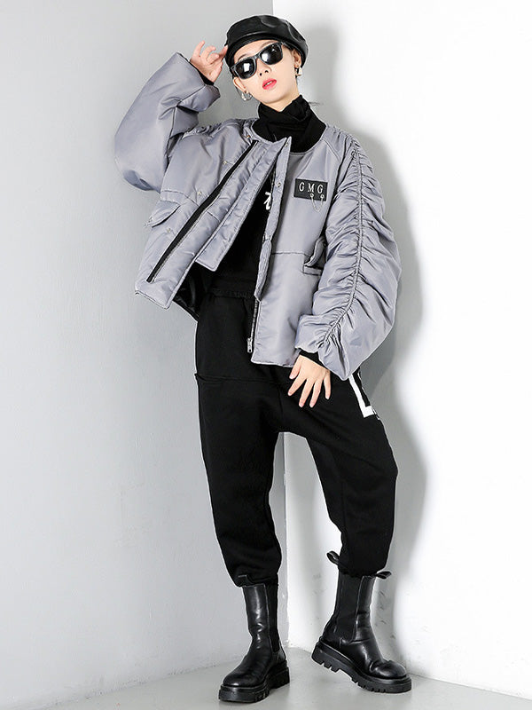 Loose Solid Color Zipper Cotton Outwear
