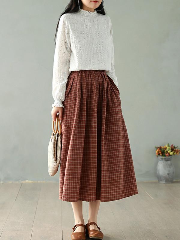 Vintage Loose Plaid A-Line Skirt