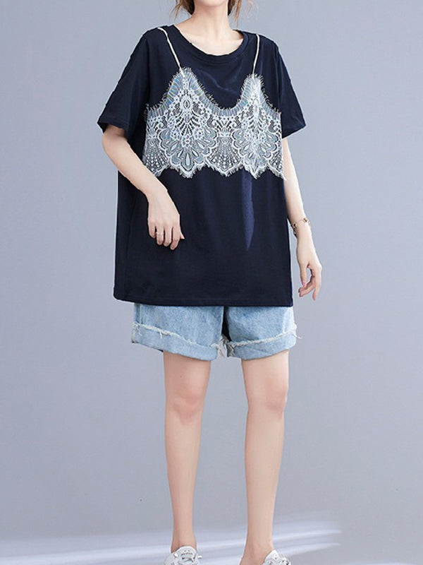 Loose Round Neck False Two T-shirt